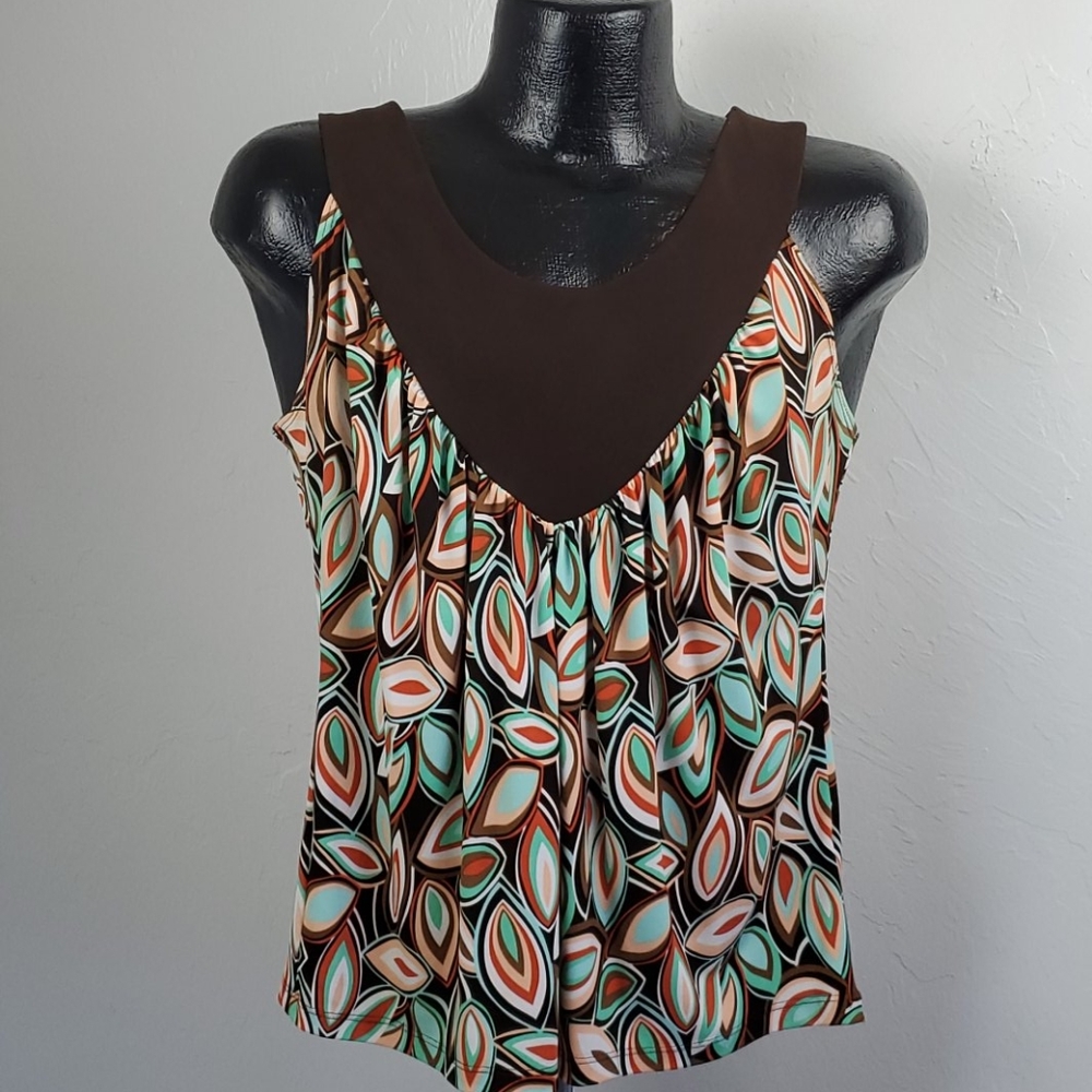 Barbara Lesser fibers top blouse sleeve brown blouse women size L